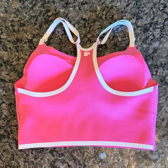 Pink by Victoria Secret Bright Pink polyester Sports Bra White Accents EUC XS - Picture 2 of 8